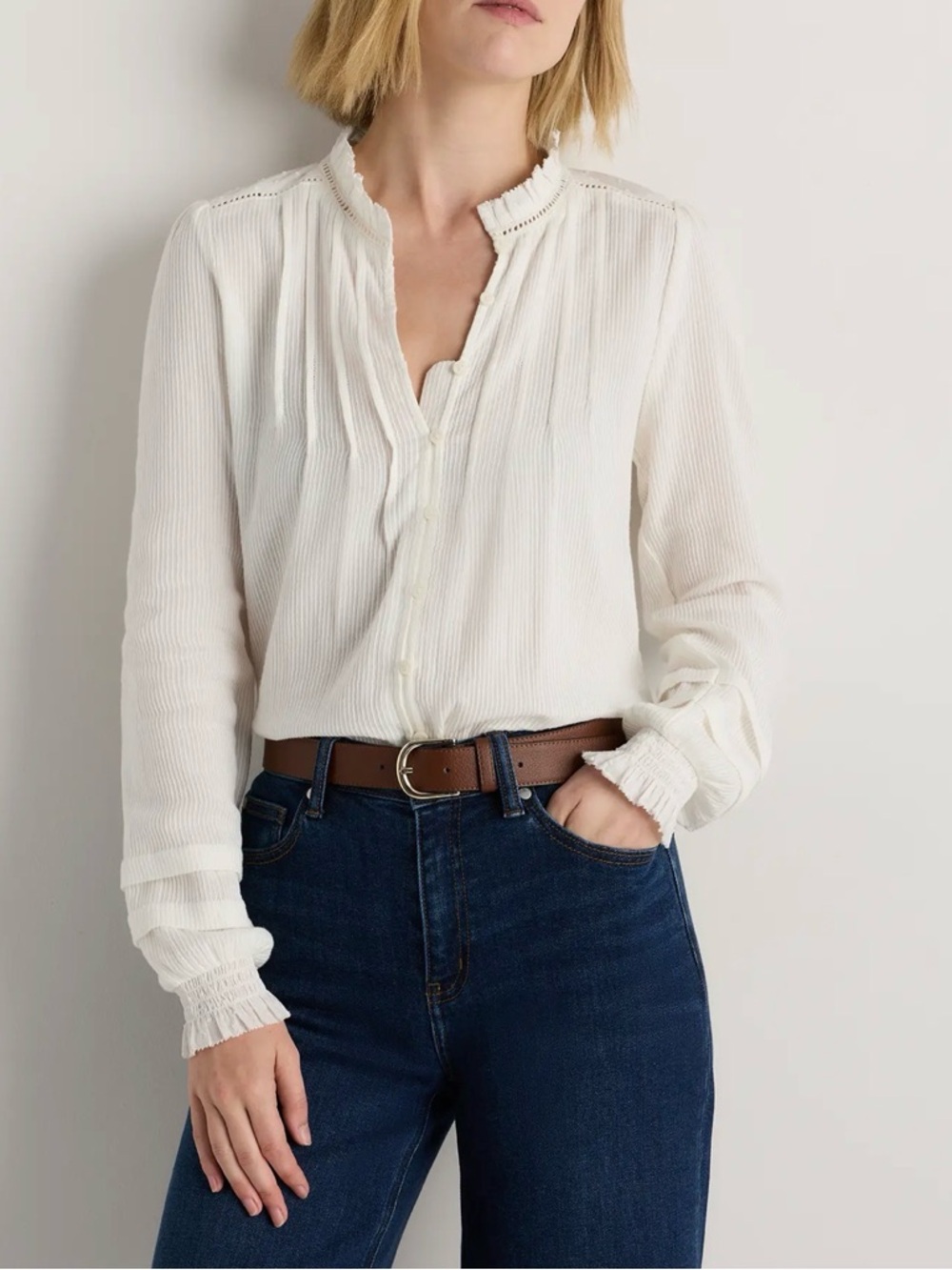 NWT Quince Organic Textured Cotton Peasant Blouse